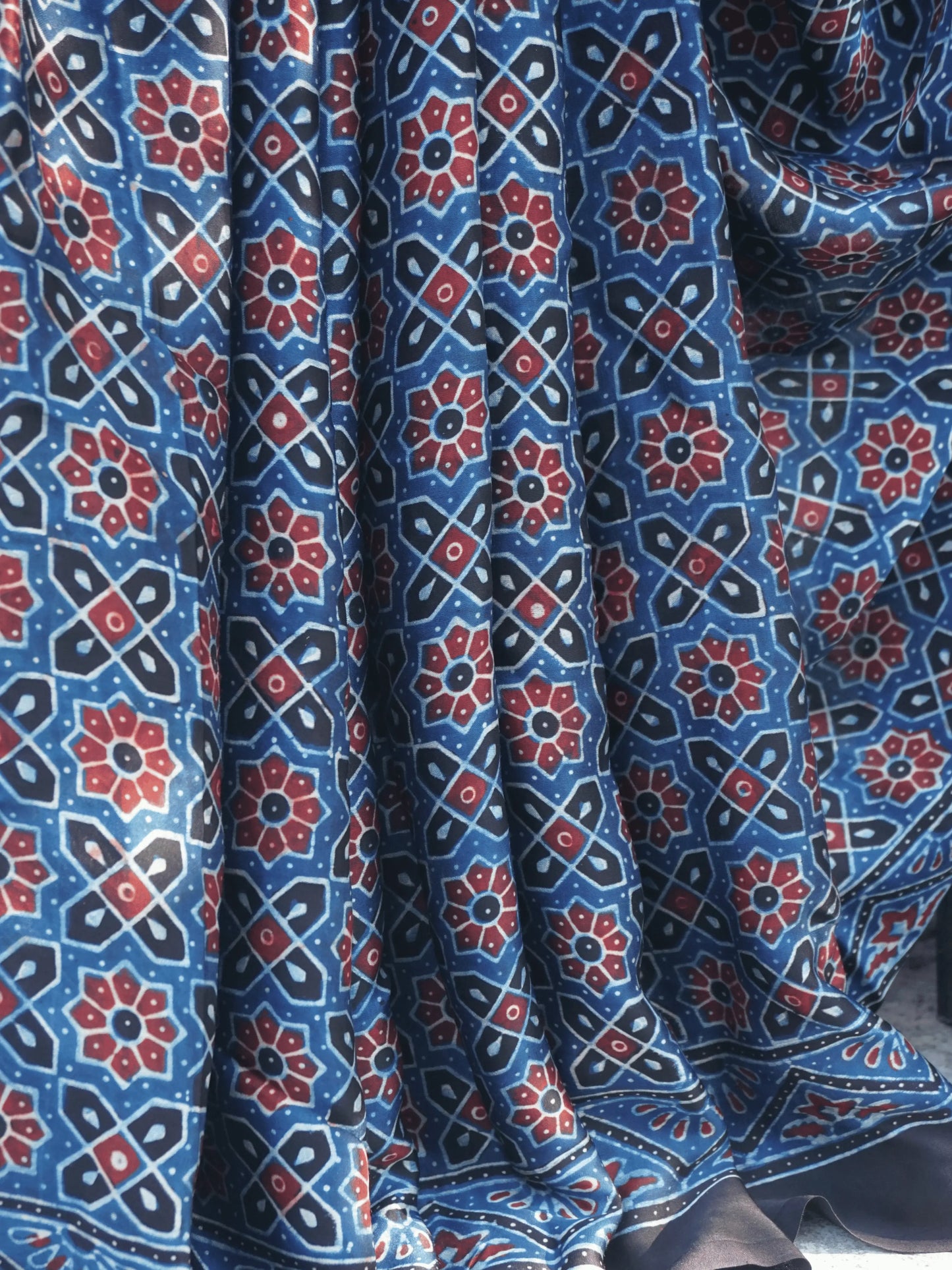 Ajrakh silk saree