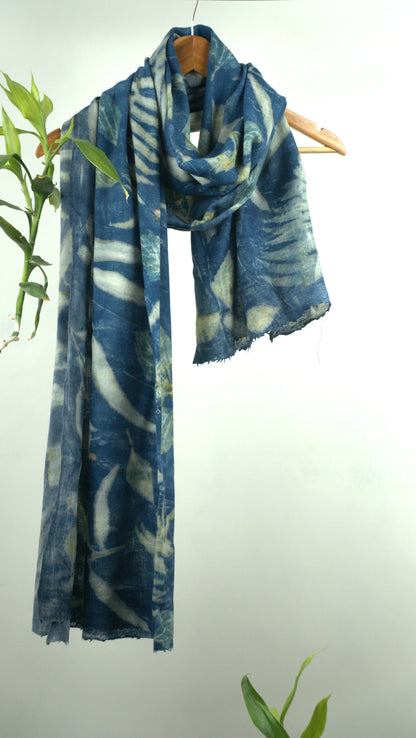 INDIGO ECO-PRINTED PASHMINA SCARF