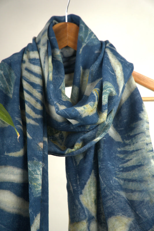 INDIGO ECO-PRINTED PASHMINA SCARF