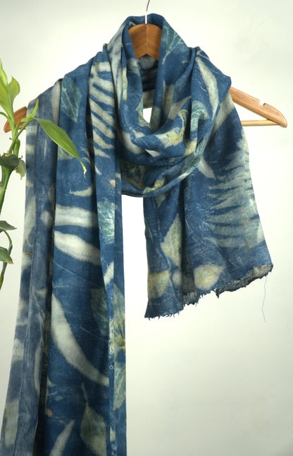 INDIGO ECO-PRINTED PASHMINA SCARF