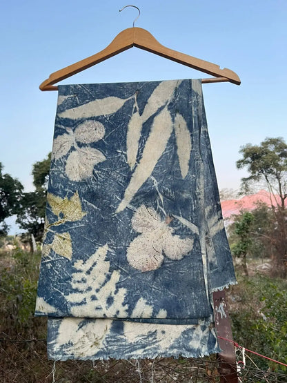 Indigo Still Eco-Printed Eri Silk Scarf