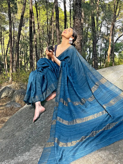 DYED ERI GHEECHA SILK SAREE ZARI STRIPE