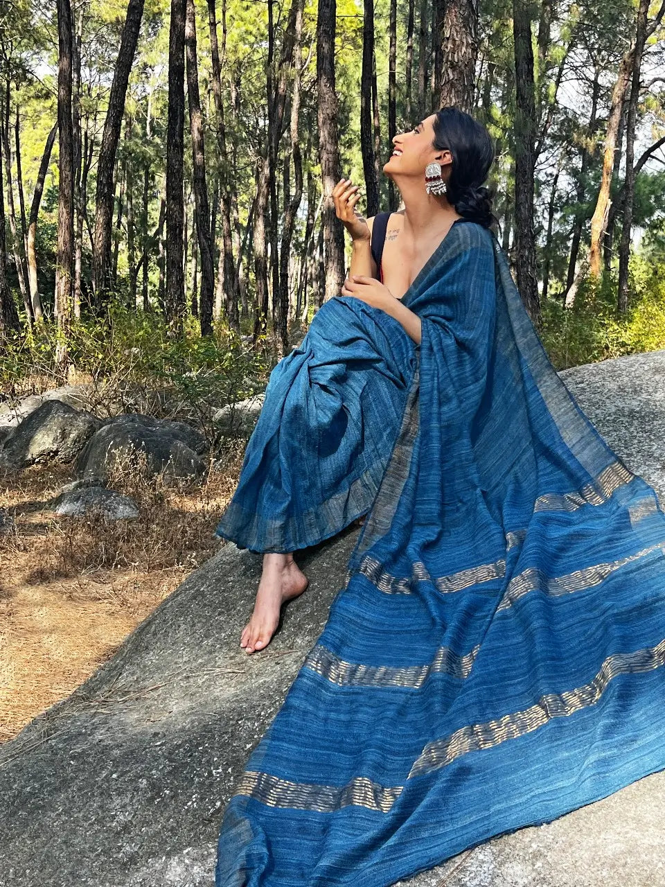 DYED ERI GHEECHA SILK SAREE ZARI STRIPE