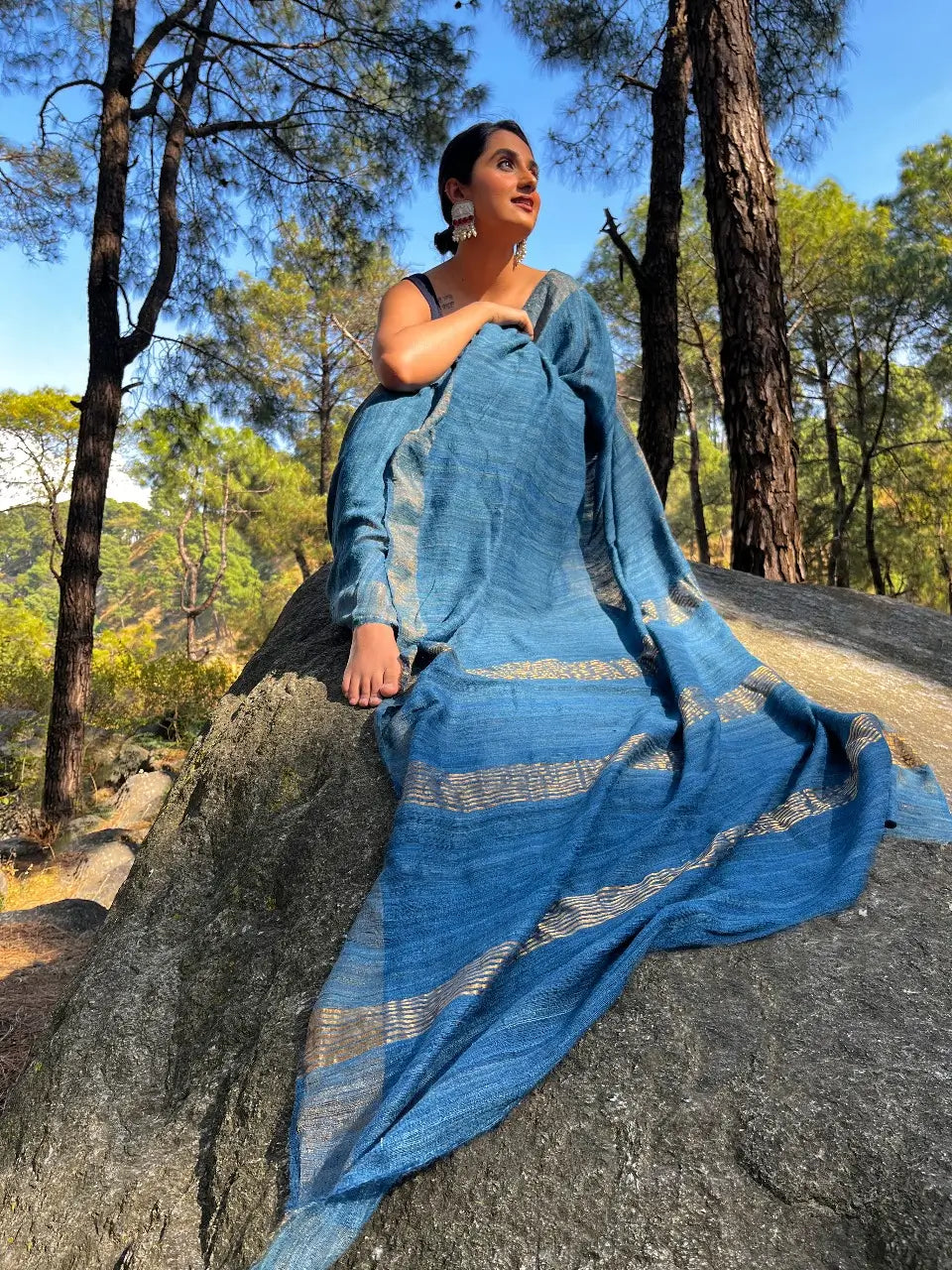 DYED ERI GHEECHA SILK SAREE ZARI STRIPE
