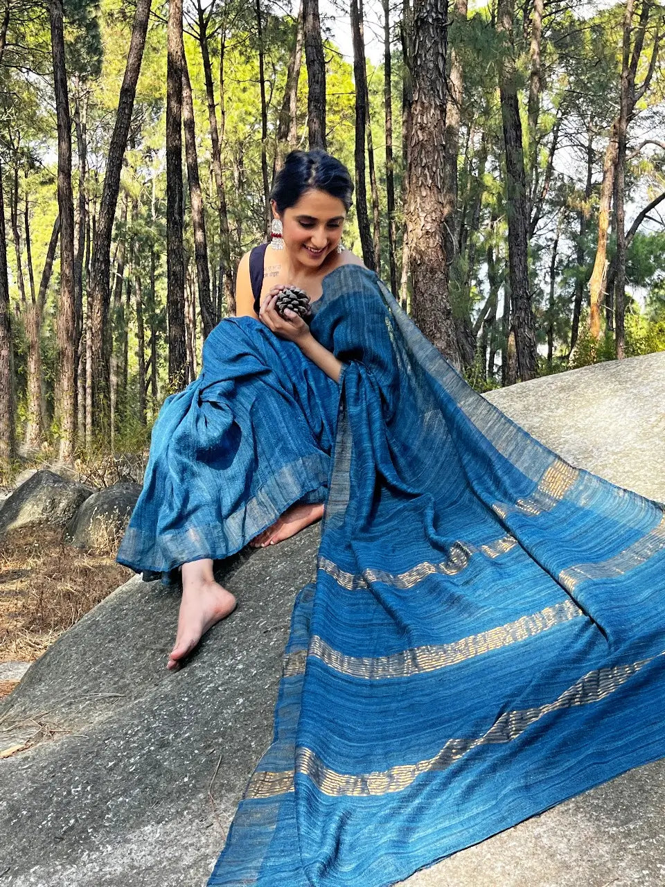 DYED ERI GHEECHA SILK SAREE ZARI STRIPE
