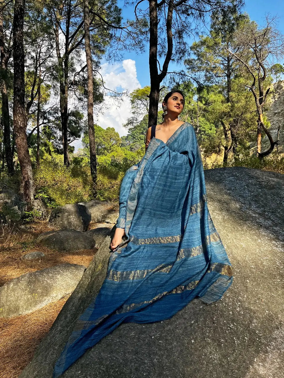 DYED ERI GHEECHA SILK SAREE ZARI STRIPE