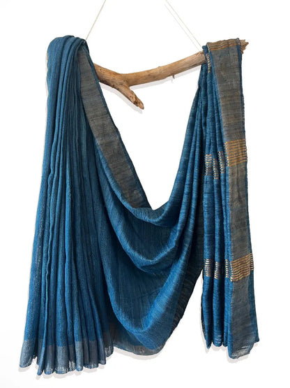 DYED ERI GHEECHA SILK SAREE ZARI STRIPE