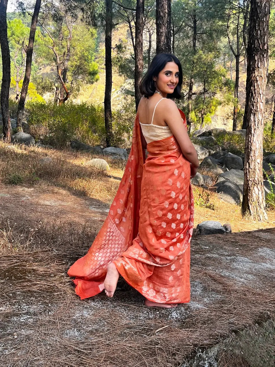 DYED MUGA SILK DOBBY SAREE