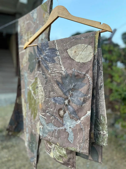 Rust Eco-Printed Eri Silk Scarf (Ahimsa Silk)