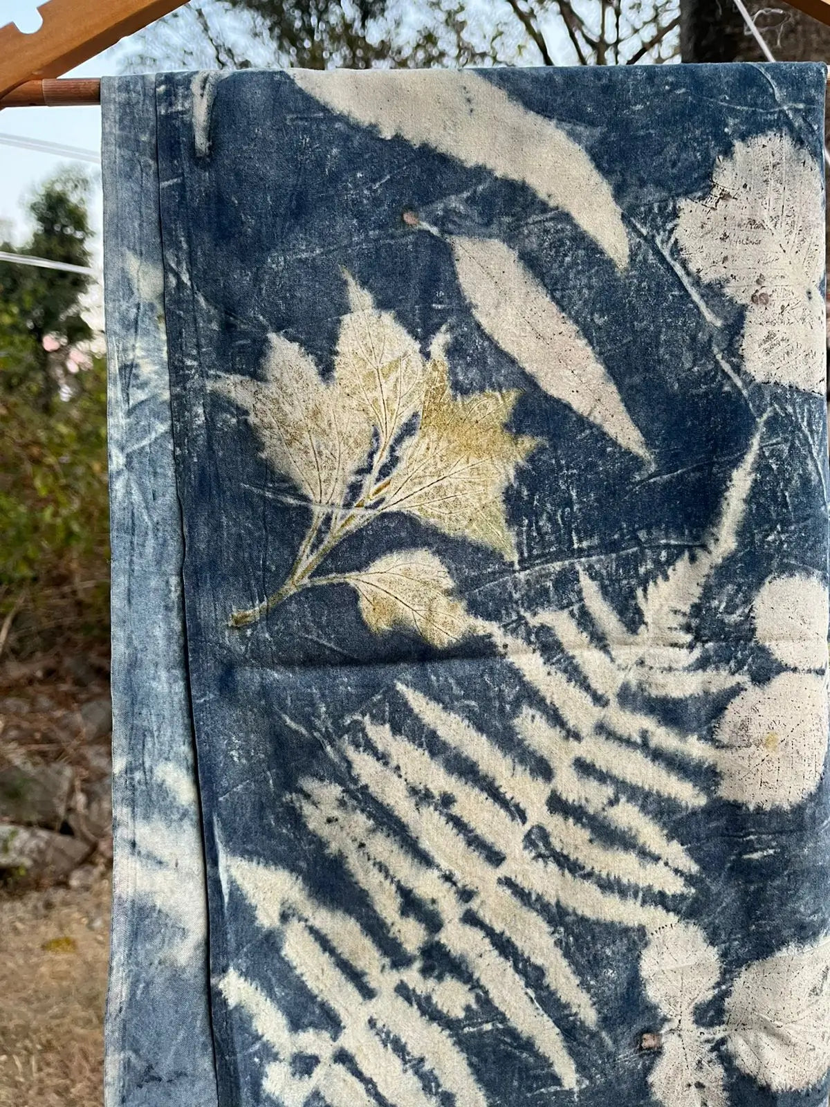 Indigo Still Eco-Printed Eri Silk Scarf