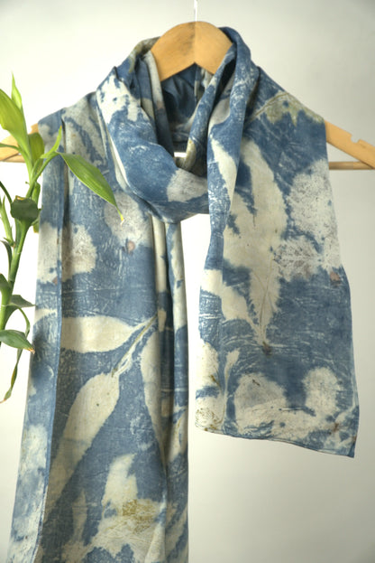 Indigo Still Eco-Printed Eri Silk Scarf
