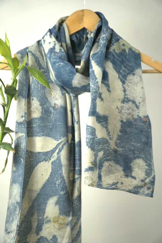 Indigo Still Eco-Printed Eri Silk Scarf