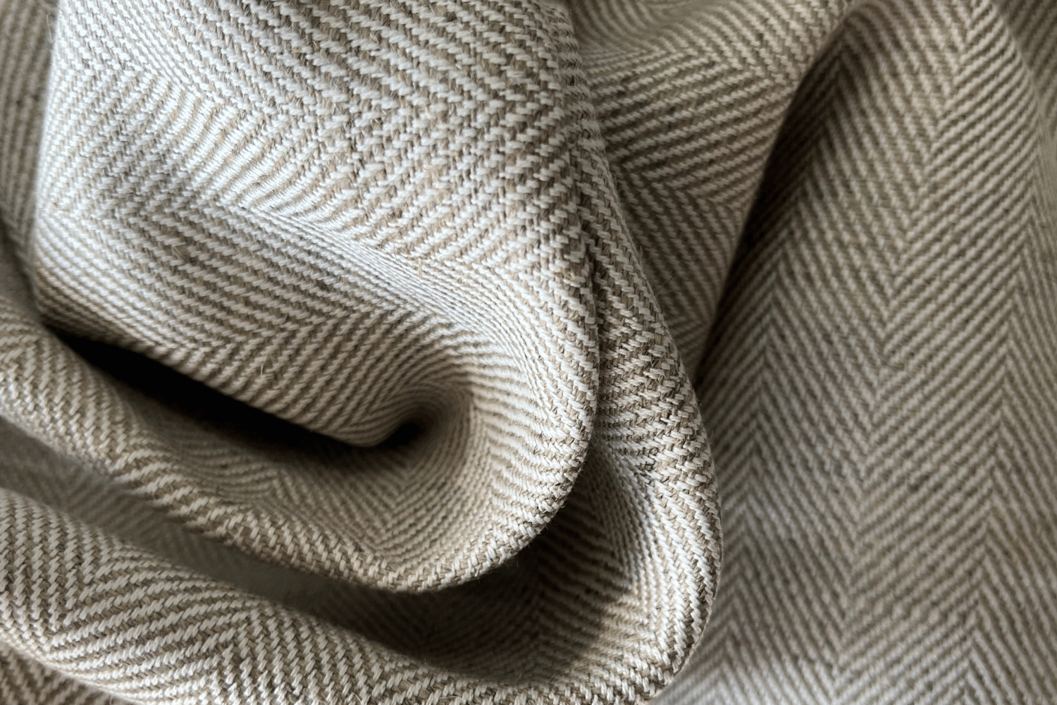 Close-up of Hemp Cotton Herringbone Fabric | Premium Sustainable Weave herringbone patterned fabric
