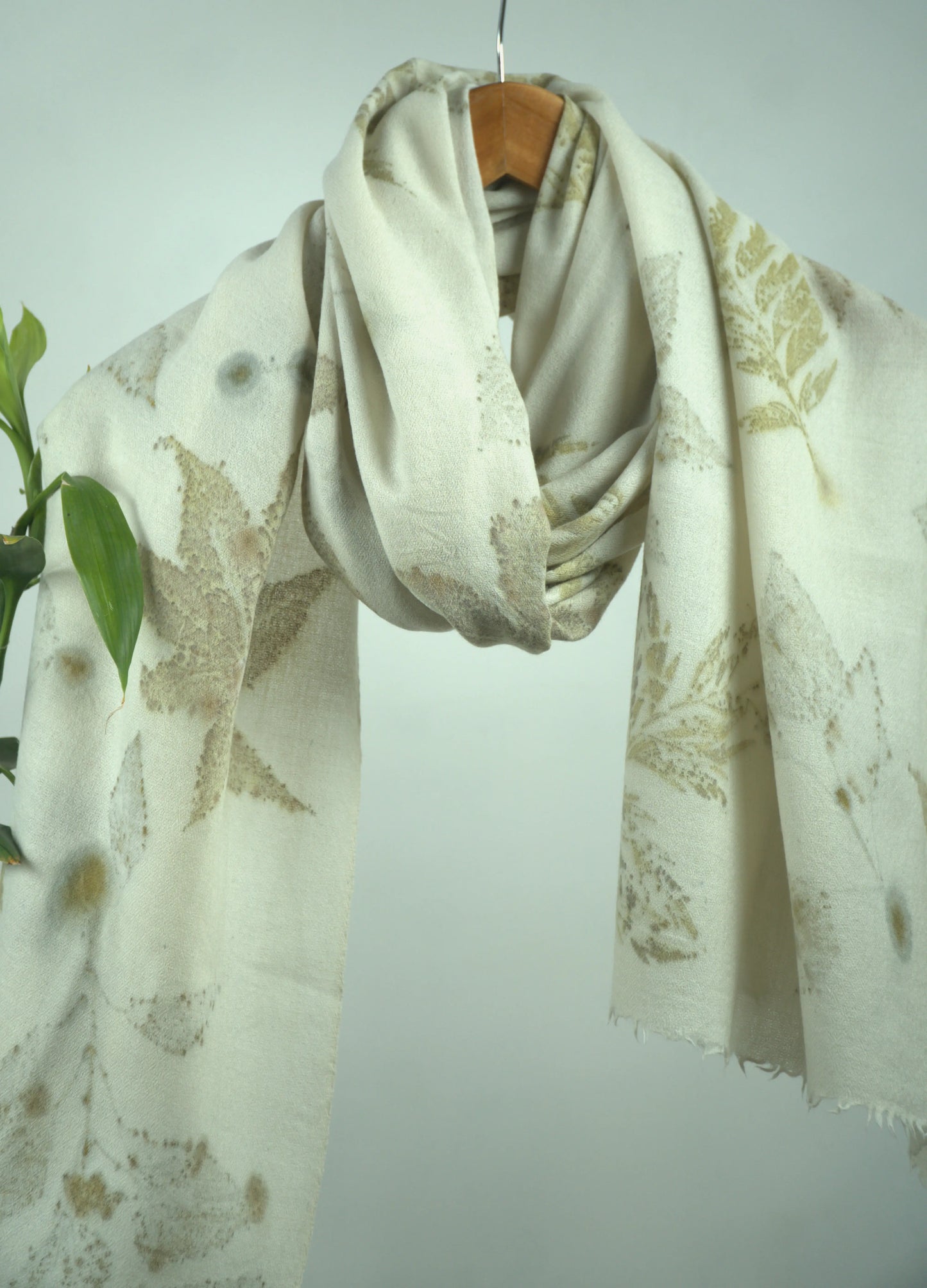 Eco-Printed Pashmina Stole - Botanical Leaf Print Scarf