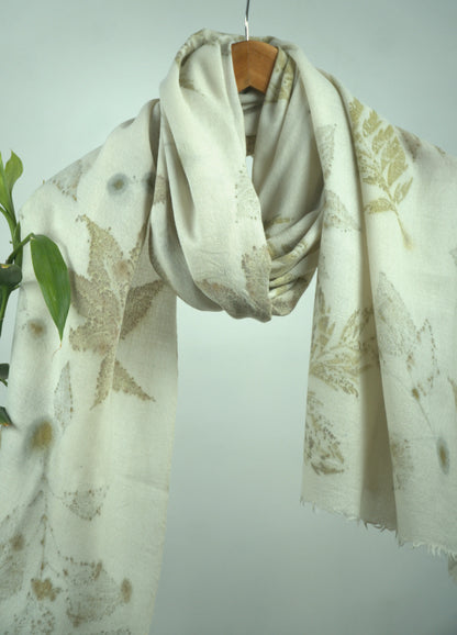 Eco-Printed Pashmina Stole - Botanical Leaf Print Scarf