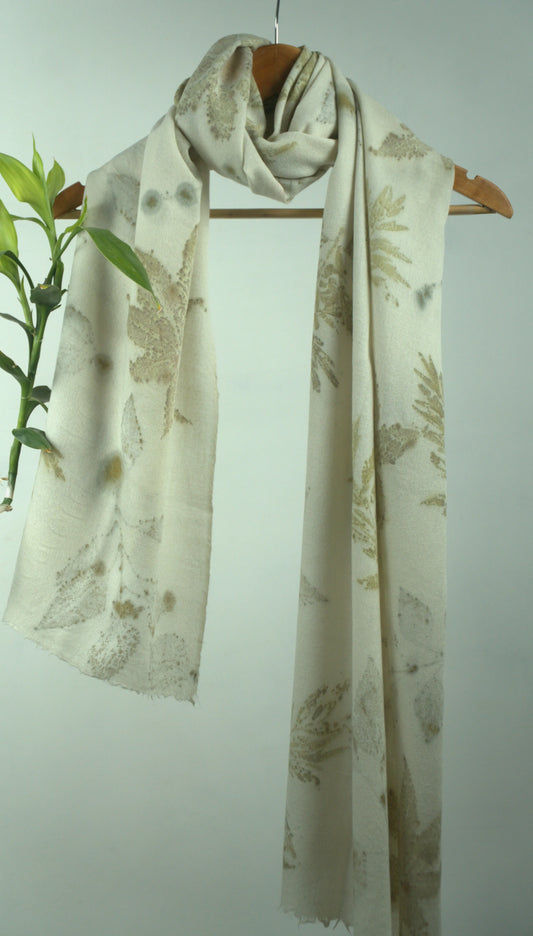 Eco-Printed Pashmina Stole - Botanical Leaf Print Scarf