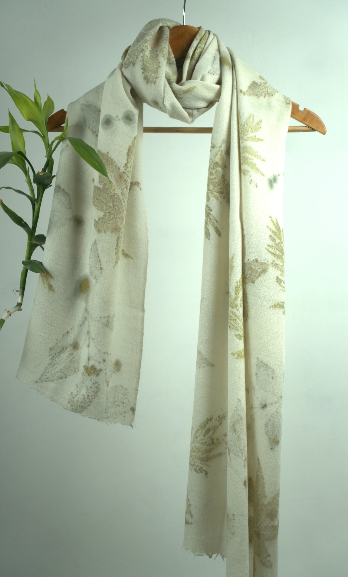 Eco-Printed Pashmina Stole - Botanical Leaf Print Scarf