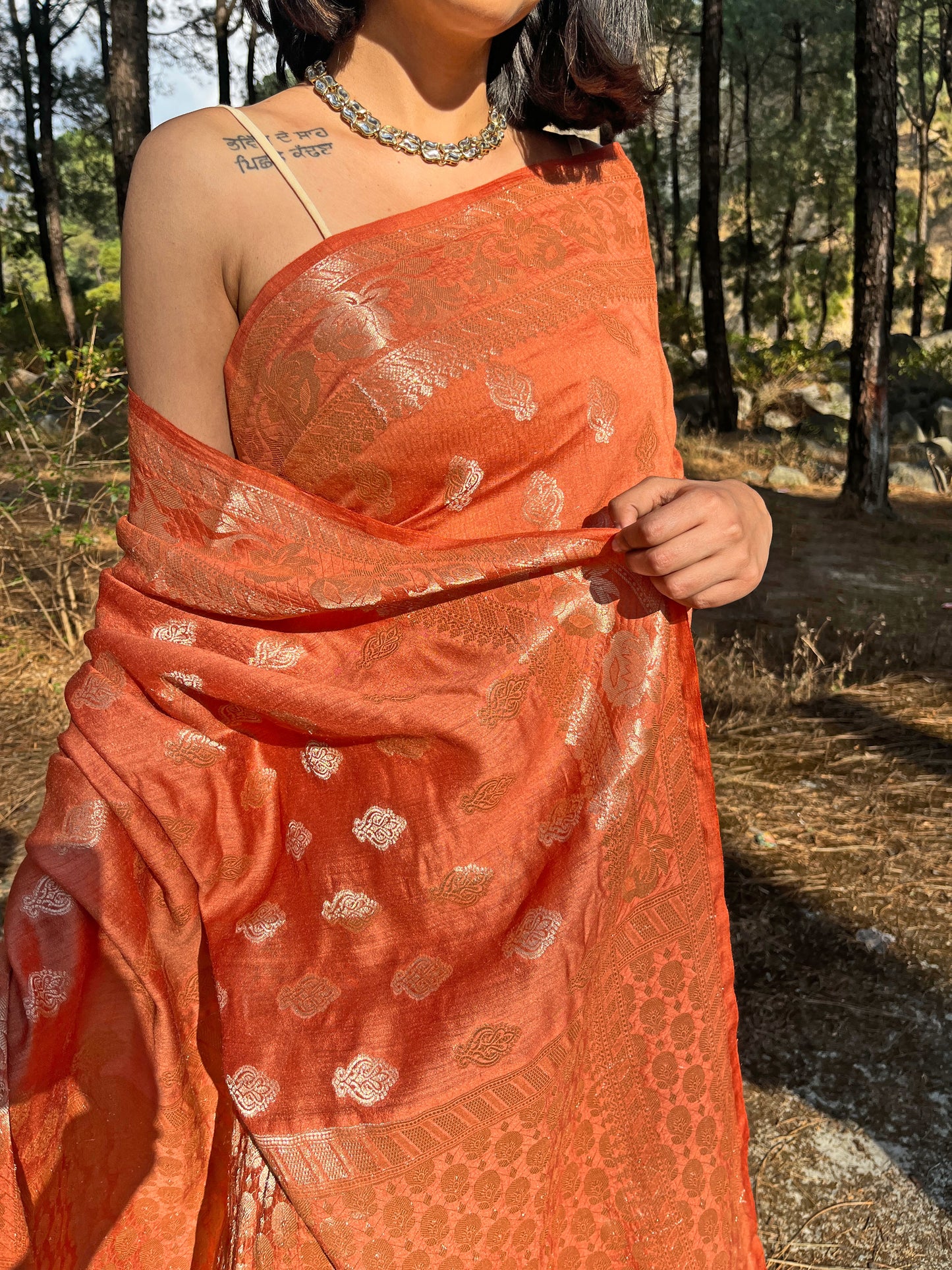 DYED MUGA SILK DOBBY SAREE