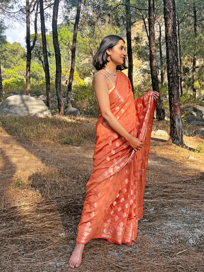 DYED MUGA SILK DOBBY SAREE