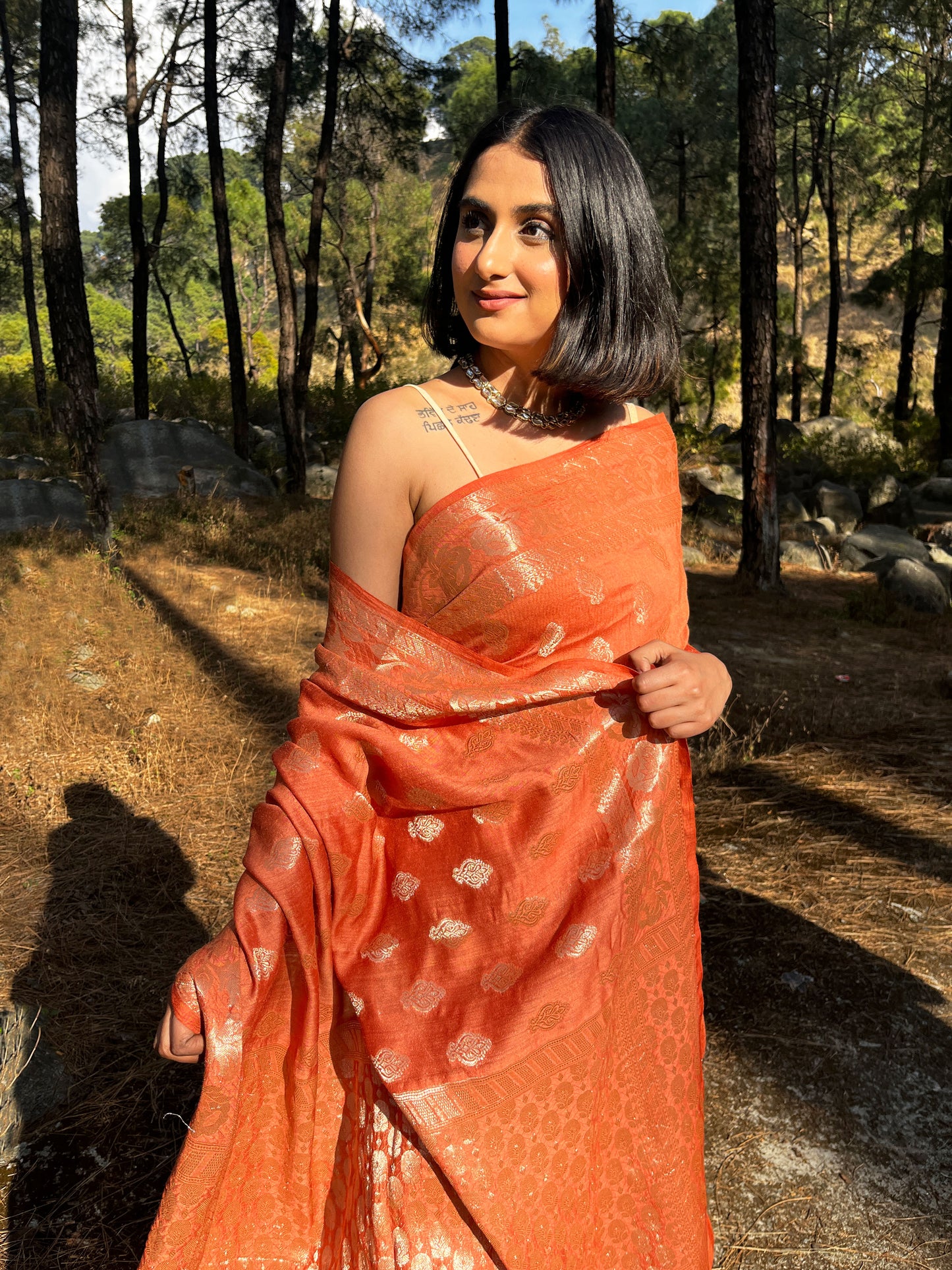 DYED MUGA SILK DOBBY SAREE