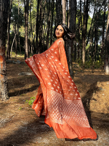 DYED MUGA SILK DOBBY SAREE