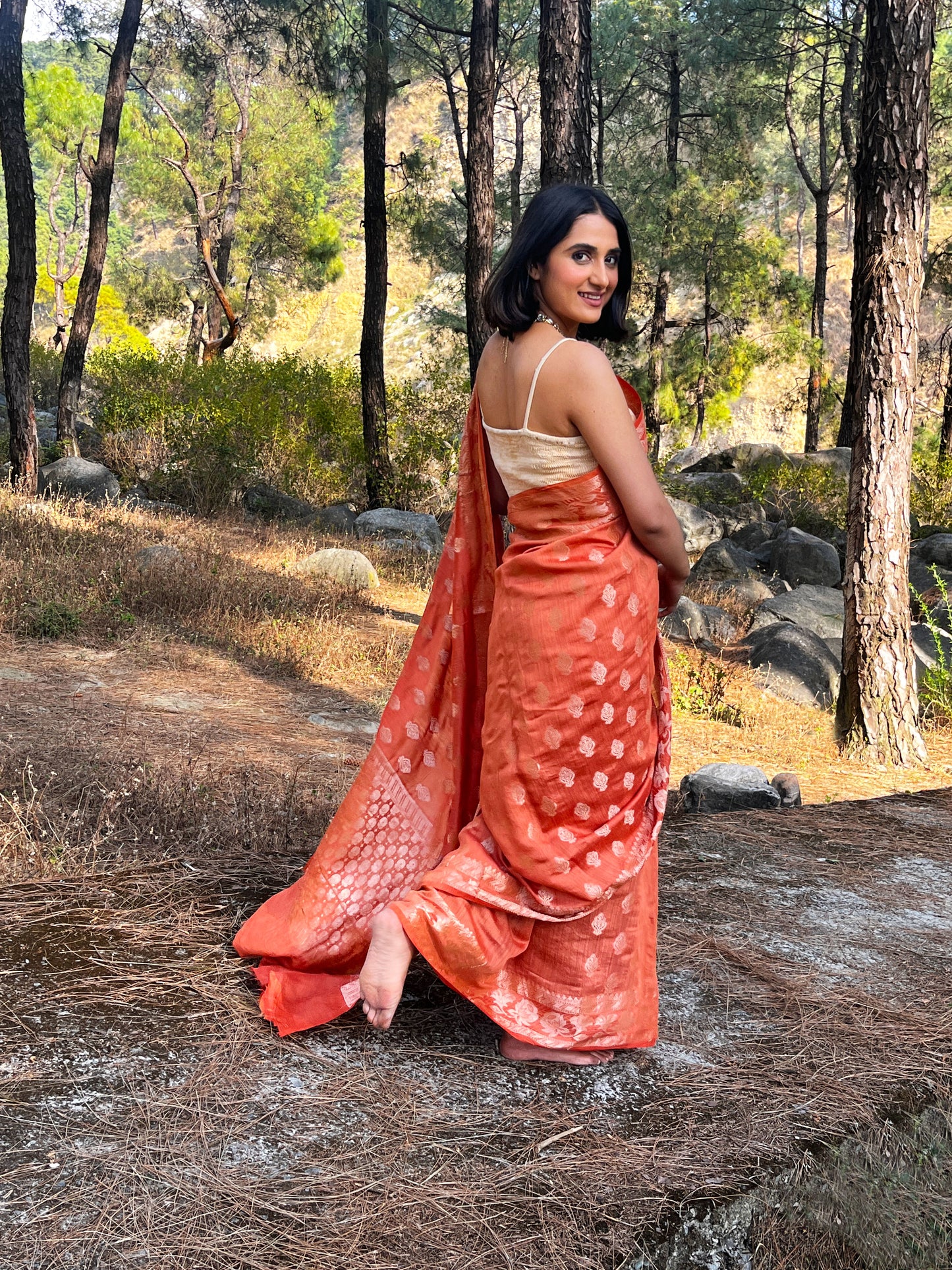 DYED MUGA SILK DOBBY SAREE