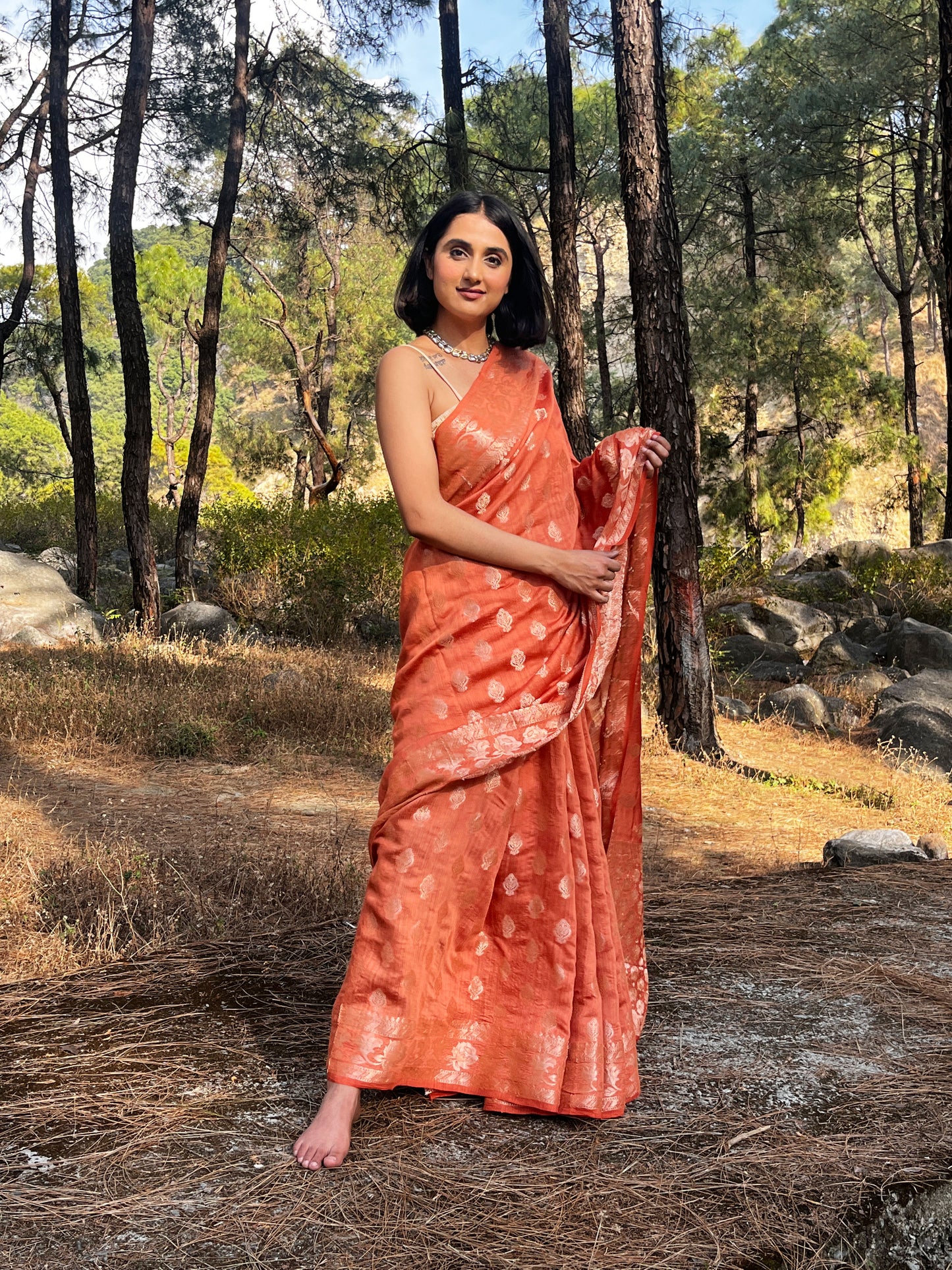 DYED MUGA SILK DOBBY SAREE